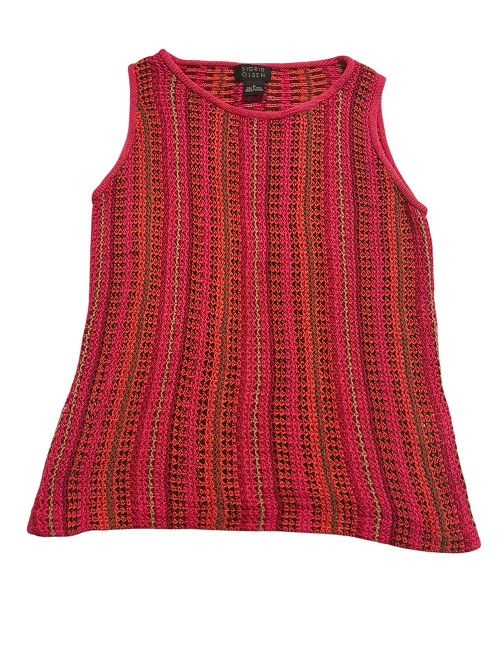 Sigrid Olsen Pink Multi-Striped Silk Blend Sleeveless Knit Tank